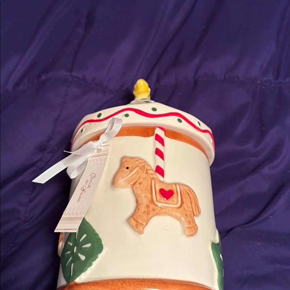 NWT-Colorful Carousel Horse Ceramic Jar
